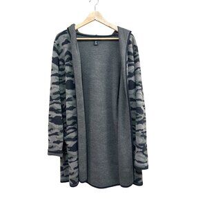 Rachel Zoe Womens Camo Hooded Cardigan Sweater L Cotton/Polyester